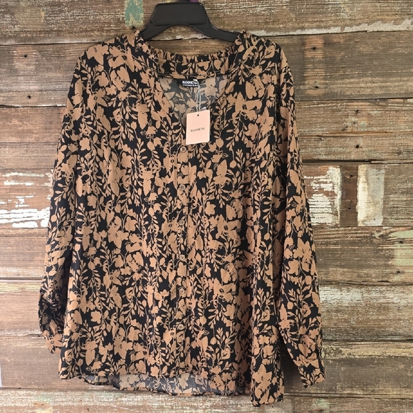 Bloomchic Black and Tan Boxy Long Sleeve Blouse, Plus Size 2X (18 - 20), NWT - Picture 1 of 5
